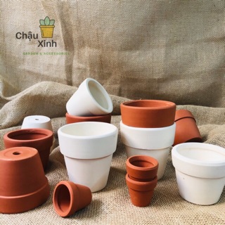Chậu đất nung trắng nâu