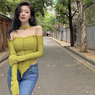 Áo quây ngực tay dài màu trơn thời trang mùa hè quyến rũ cho nữ