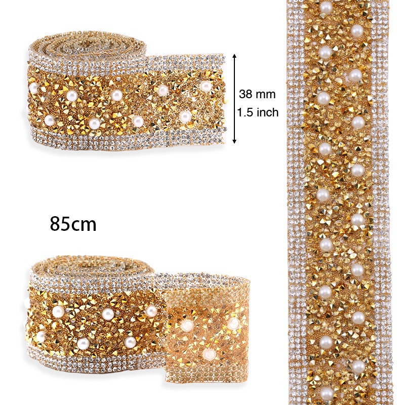 Cuộn Dây Ruy Băng Đính Đá / Ngọc Trai Trang Trí Quần Áo DIY