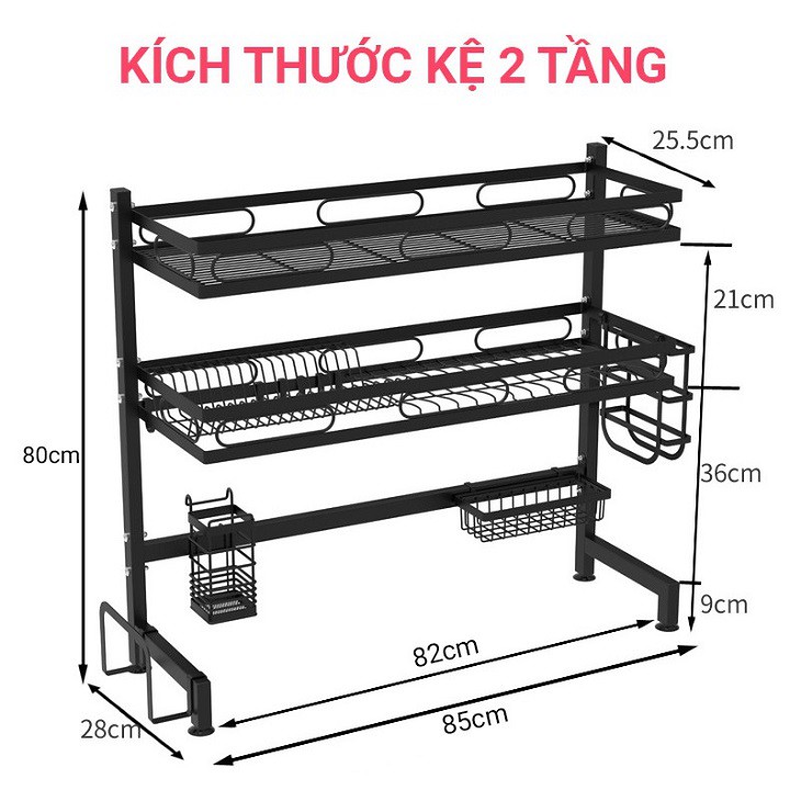 [Thanh lý]Kệ Để Chén Đĩa Thông Minh 1 Tầng và 2 Tầng – Chất Liệu Thép Carbon Sơn Đen Cao Cấp, Có Tĩnh Điện, Chống Han Gỉ