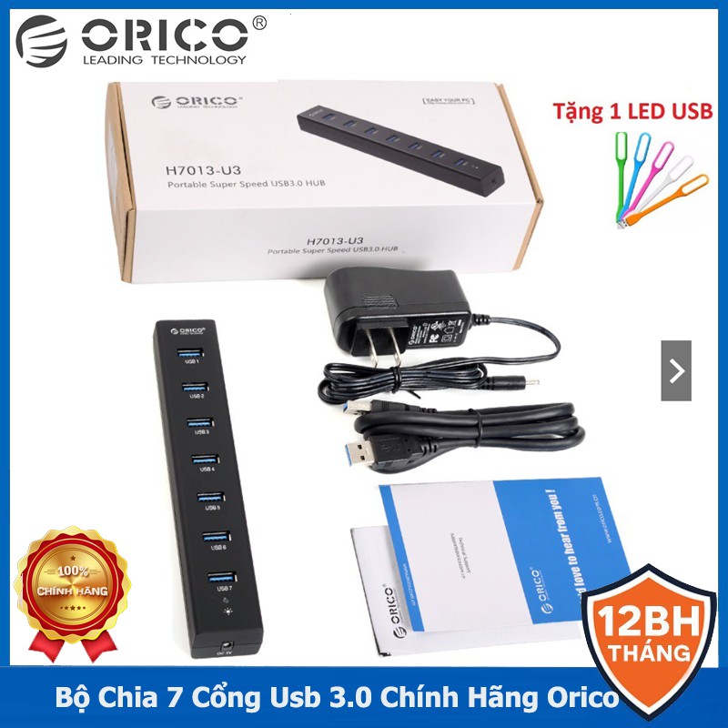 Bộ chia cổng usb 3.0 7 cổng chính hãng Orico bảo hành 12 tháng H7013| Hub usb Orico 7 cổng 3.0 H7013 Tặng 1 Đèn LED USB