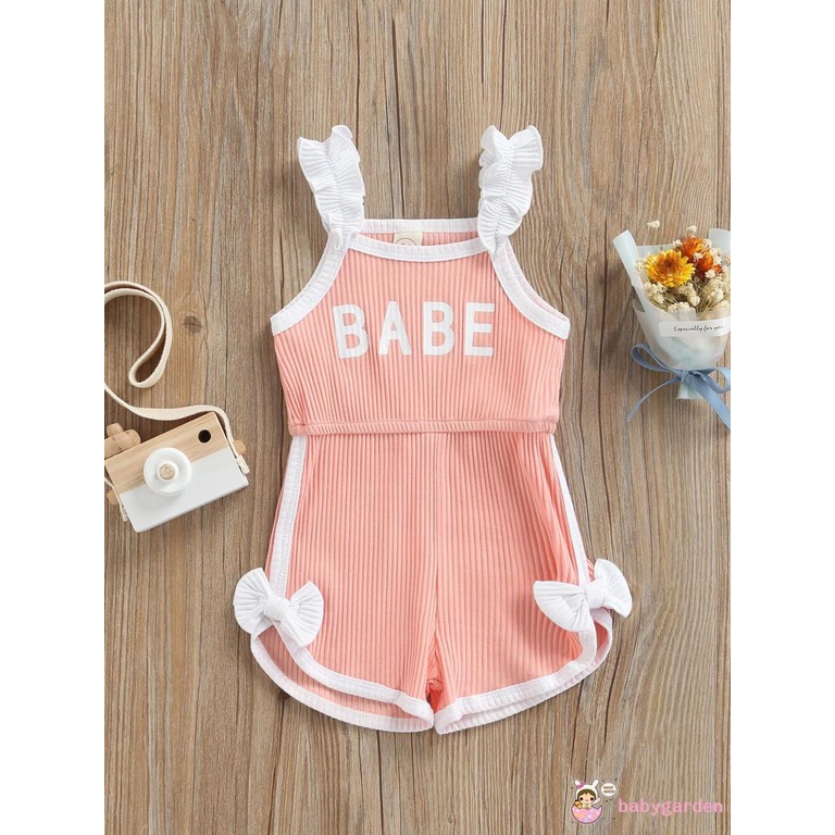 Bộ áo liền quần không tay phối ren đính nơ eo cao thời trang mùa hè cho bé gái