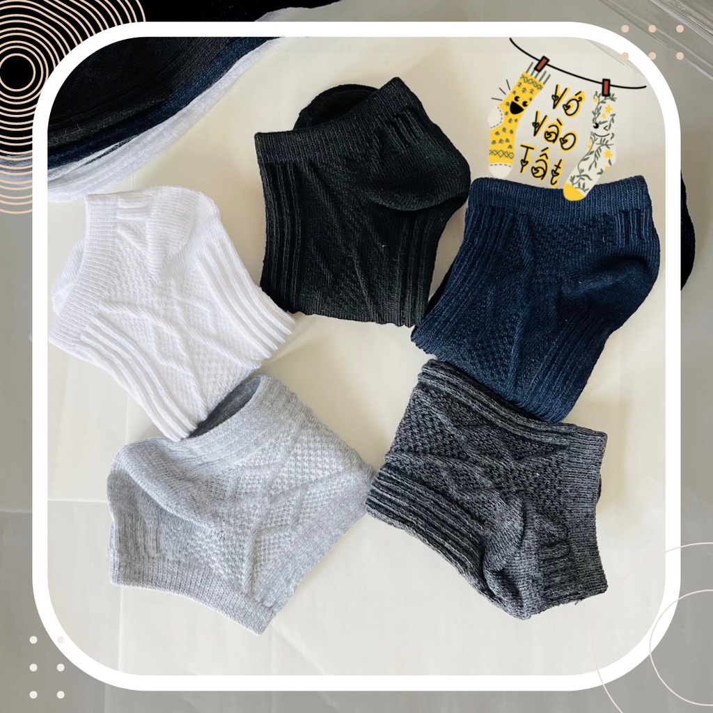 5 đôi vớ/ tất nam nữ cổ ngắn sọc nổi hình quả trám cùng màu
