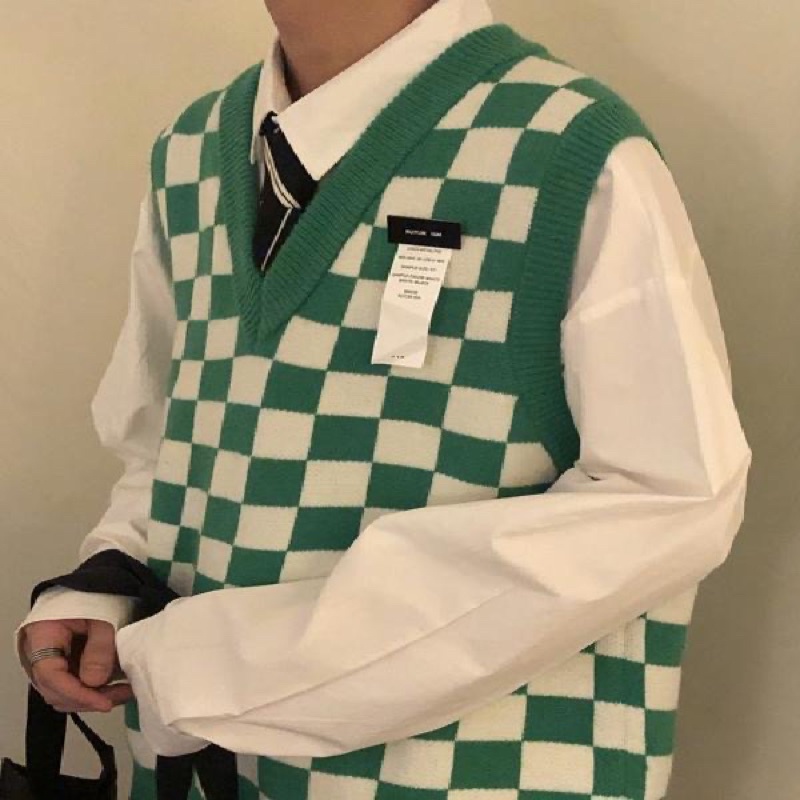 Áo gile len caro dáng rộng unisex, phong cách, thời trang | BigBuy360 - bigbuy360.vn