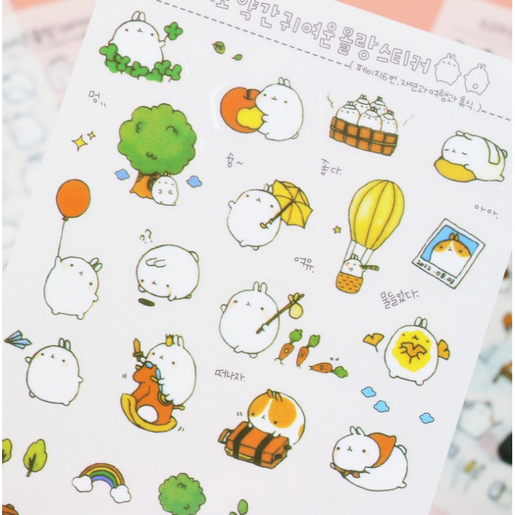🍉Set 6 sticker thỏ Molang - Sticker dán hình siêu siêu dễ thương DUASHOP