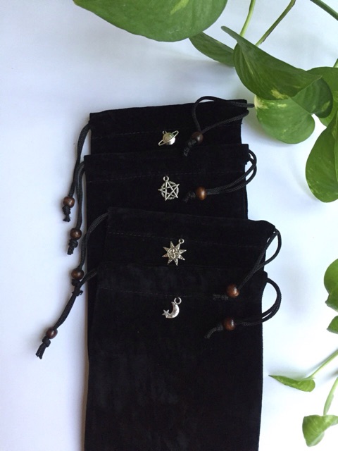 Túi vải nhung đen 12*18cm dây rút đựng bài Tarot, điện thoại, trang sức, quà tặng