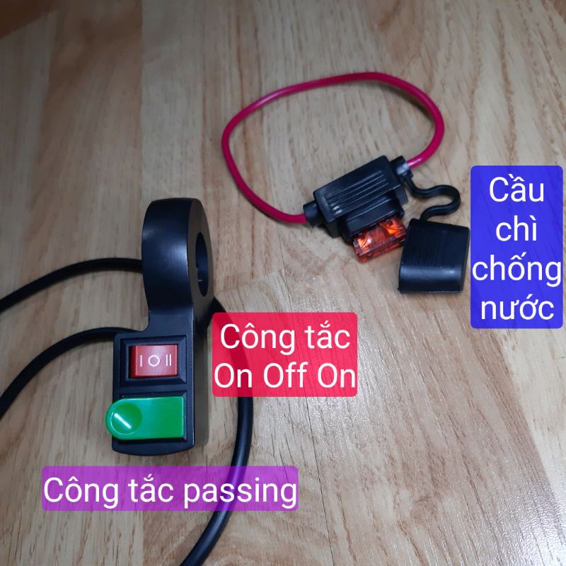 Công tắc Mở Tắt Mở màu XanhĐỏ kèm nút Passing cho đèn trợ sáng Bi màu