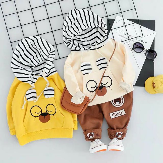 Bộ Gấu Bear kẻ mũ cho bé 8-18kg | WebRaoVat - webraovat.net.vn