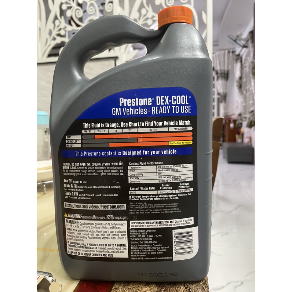 NƯỚC ĐỎ CAM LÀM MÁT ĐỘNG CƠ Ô TÔ - CHÍNH HÃNG Prestone USA Antifreeze/Coolant  AF850