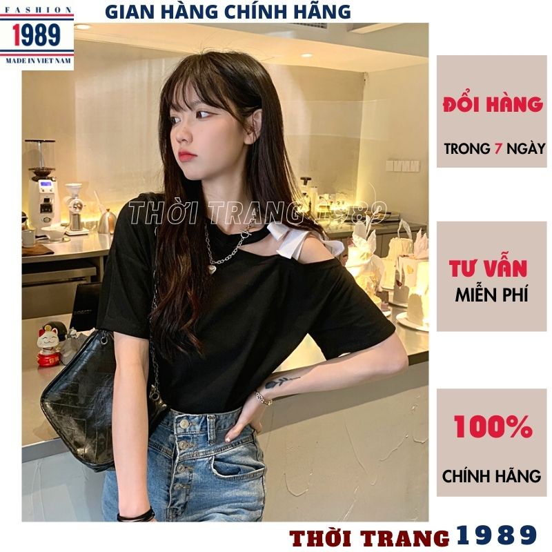 Áo thun nữ choker trễ vai buộc nơ vai 2 mầu kiểu ulzzang vintage tiều thư bánh bèo dễ thương -PHƯƠNG VŨ 1989 | BigBuy360 - bigbuy360.vn