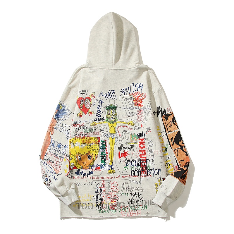 Áo Khoác Hoodie Chui Đầu In Họa Tiết Graffiti Thời Trang Thu Đông 2022