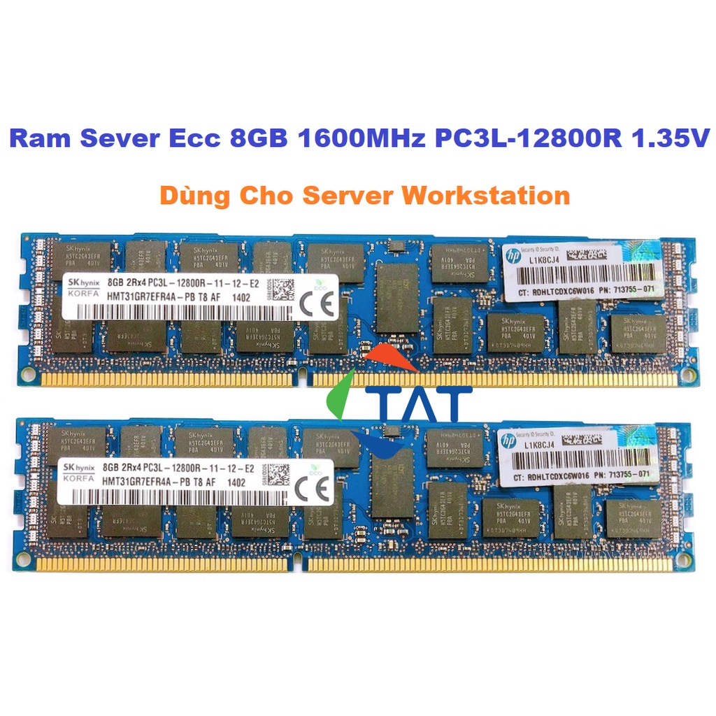 Ram ECC Hynix 8GB DDR3 1600MHz PC3L-12800R 1.35V Registered Dùng cho Server Workstation