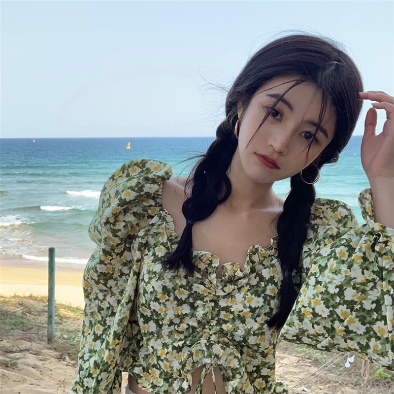 IELGY Áo Kiểu Tay Dài Cổ Chữ v In Họa Tiết Hoa Phong Cách Cổ Điển Dành Cho Nữ