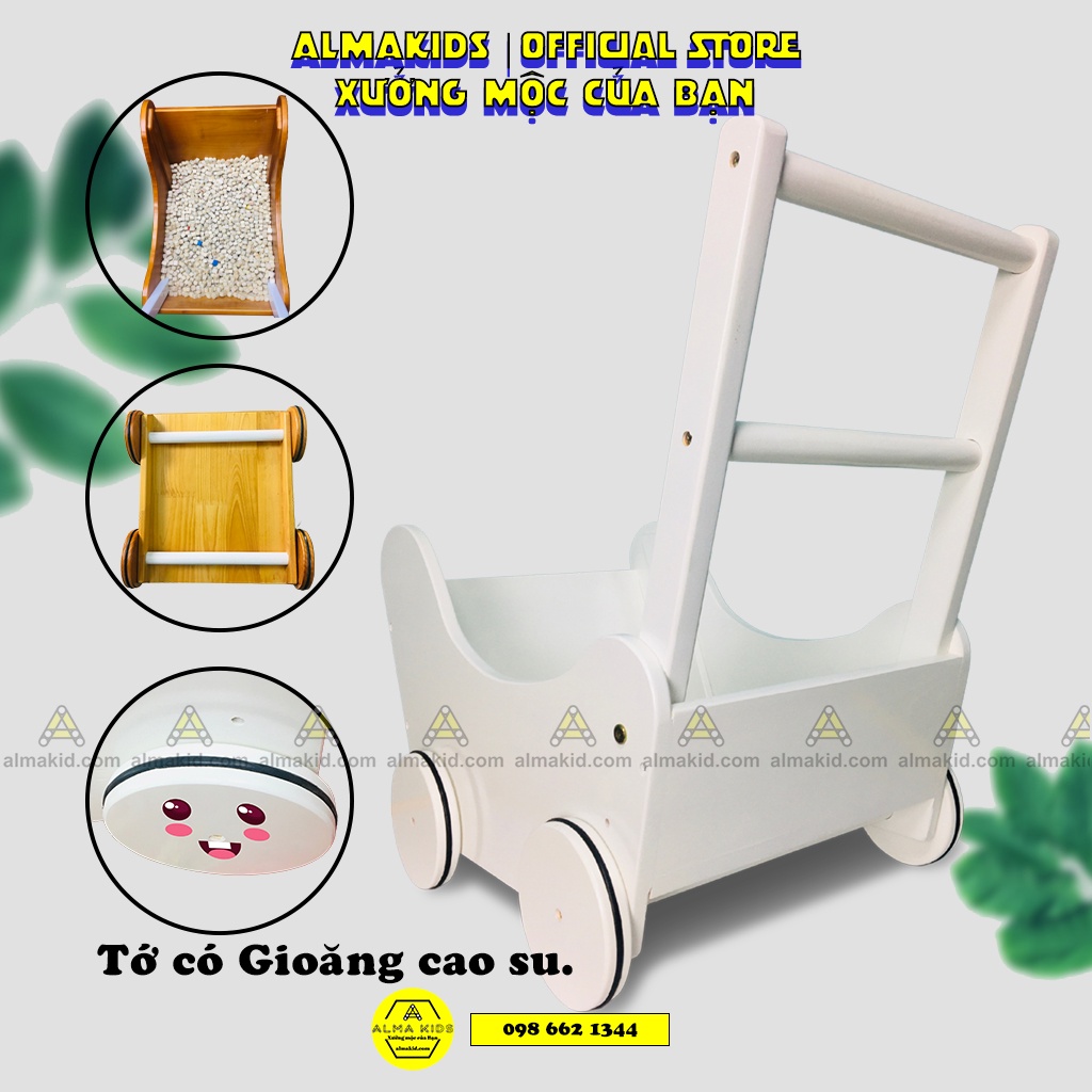 Xe Tập Đi Của Bé, Xe Đẩy Có Thùng Bằng Gỗ Đa Năng Cho Bé Alma Kids AMK2103.