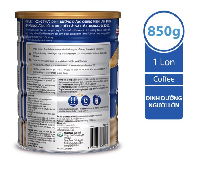 Sữa Ensure gold 850g hương Coffee