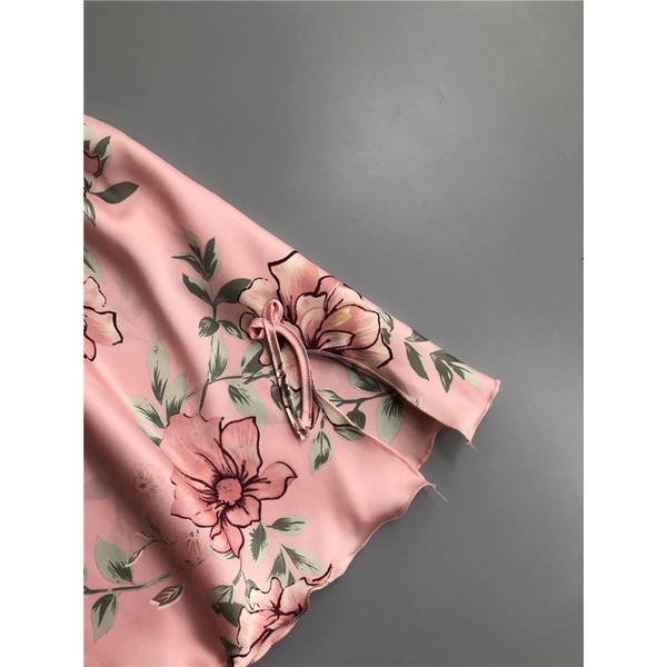 Váy ngủ chất liệu satin cao cấp hoạ tiết hoa 1474
