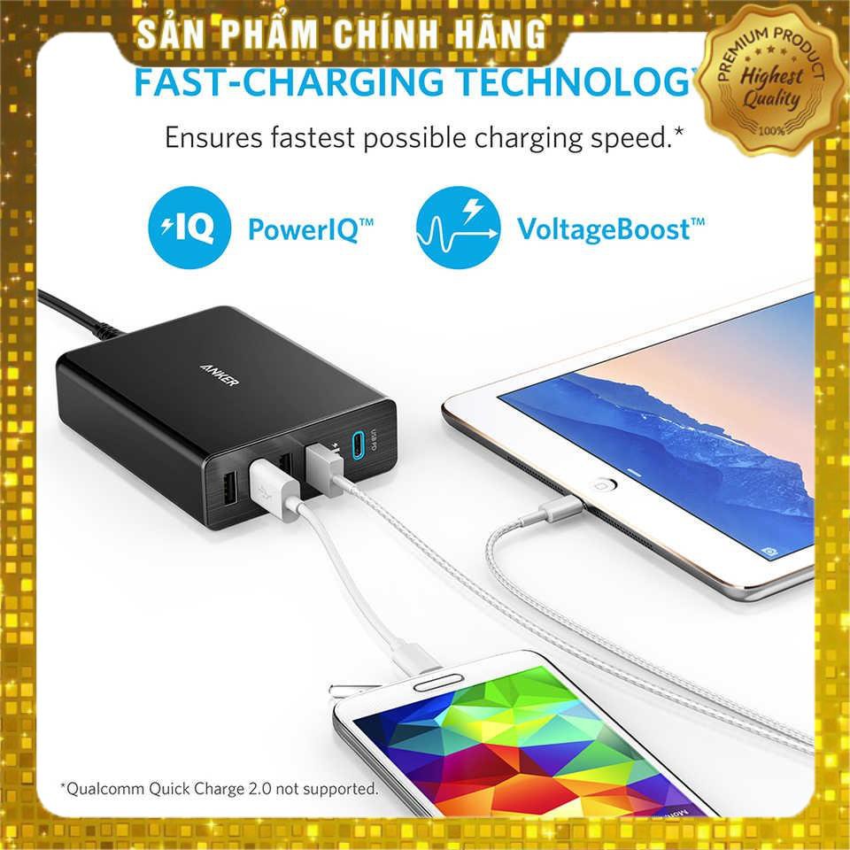 Cóc củ sạc nhanh 60W 4 cổng IQ USB & 1 cổng PD Type-C công nghệ PowerIQ 2.0 Anker PowerPort +5