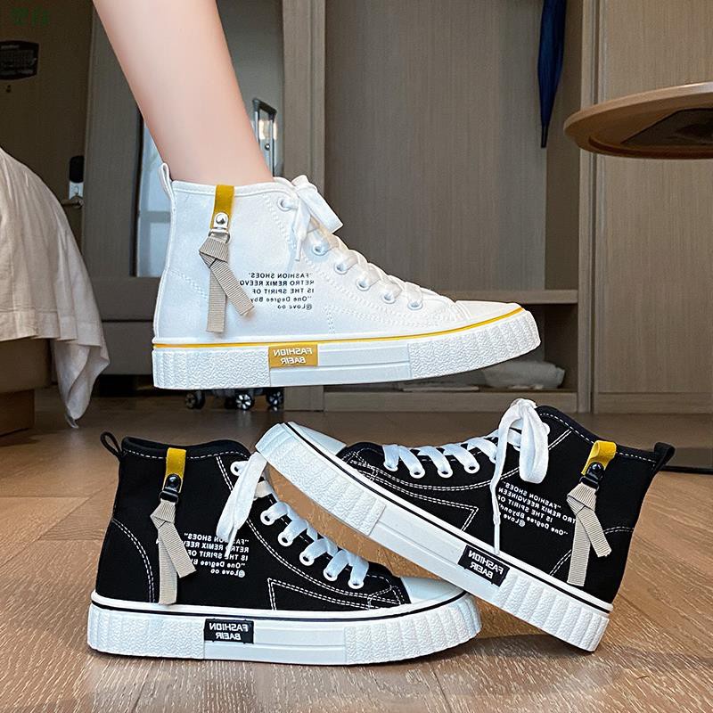 ❏☋Giày Vải canvas Cổ Cao Thời Trang Cá Tính Dễ Phối Đồ Cho Nữ Đen