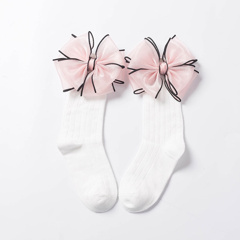Đôi vớ cotton mềm ấm dài đến đầu gối thắt nơ đáng yêu cho bé gái