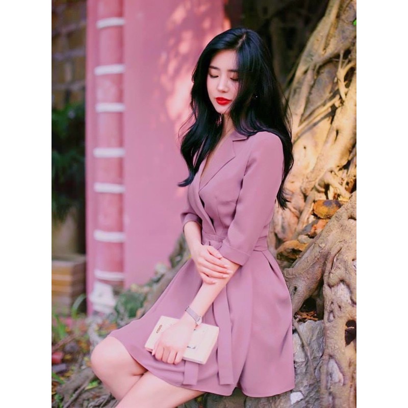 Đầm váy cổ vest thanh lịch 2 màu