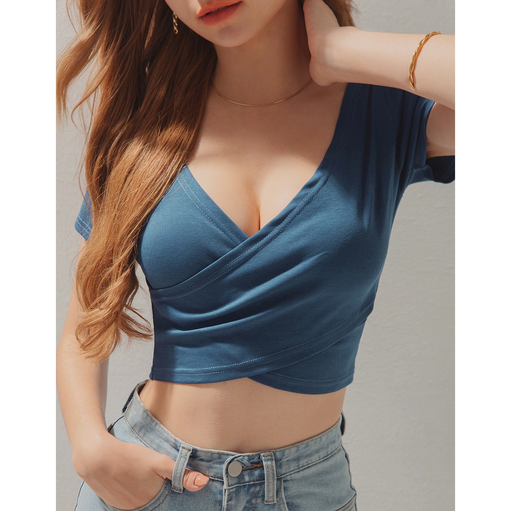 Áo croptop thun cổ V 2 cách mặc nữ Air Space 2120121038