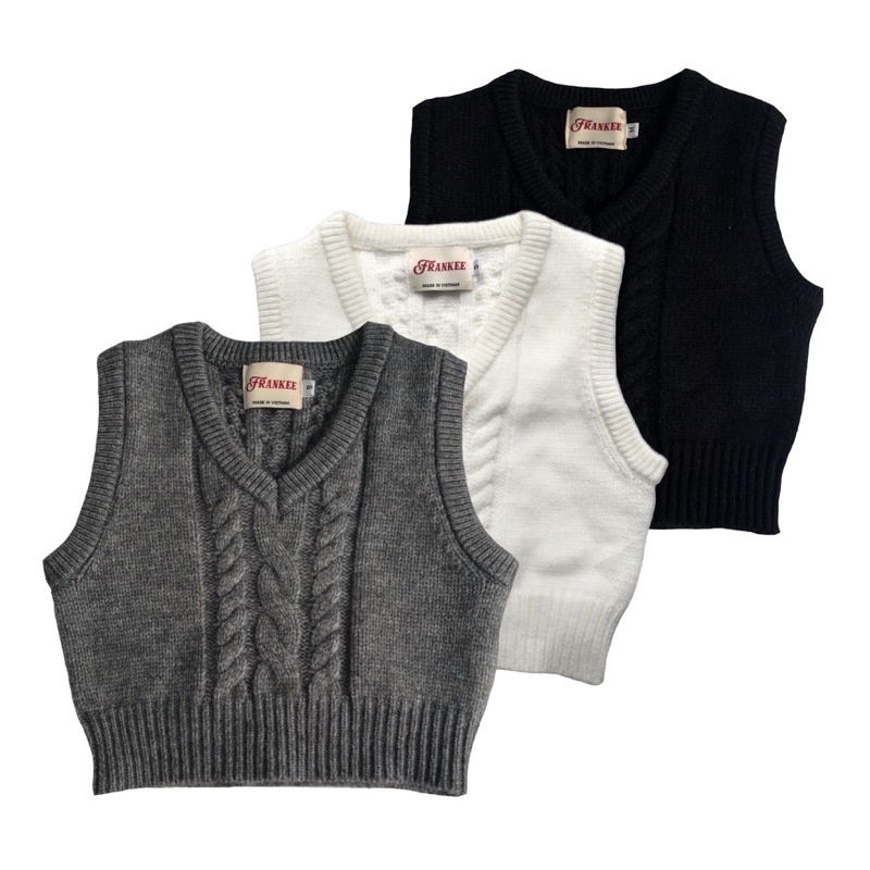 Áo Gile Len Thừng 3 phối màu Frankee - Cable Wool Knit Vest - Local Brand Chính Hãng | BigBuy360 - bigbuy360.vn