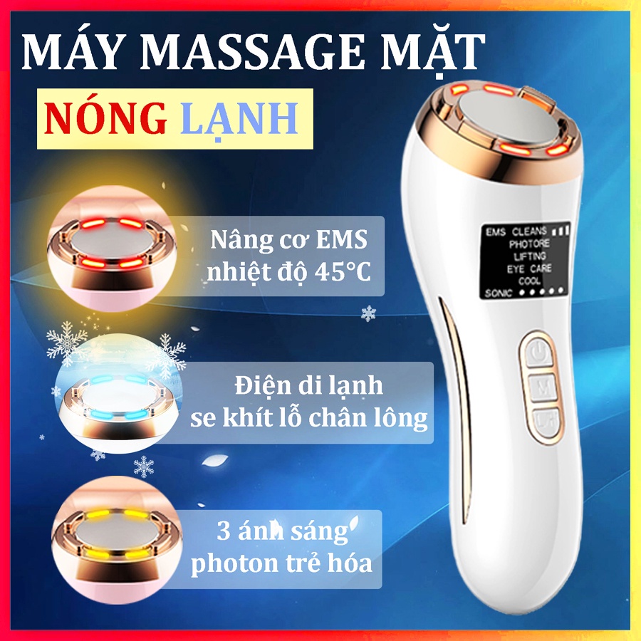 Máy massage mặt đẩy tinh chất ion nóng lạnh - Máy nâng cơ, búa điện di nóng lạnh chăm sóc da mặt (BH 1 đổi 1)
