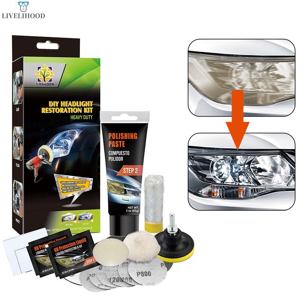【Ready Stock】 Professional Headlight Repair Kit DIY Headlight Brightener Car Care Repair Kit Head Lens Cleaning (Manual) 【LiveliHood】