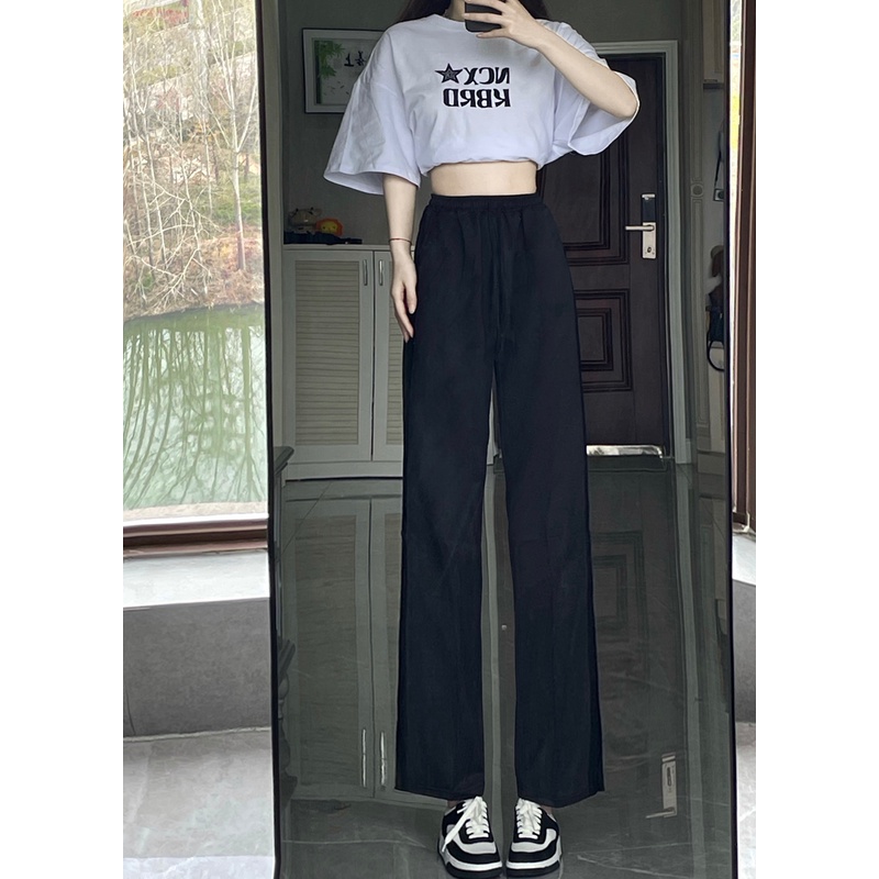 Quần Dài Thể Thao Ống Suông Rộng Xẻ Tà Thời Trang Cho Nữ