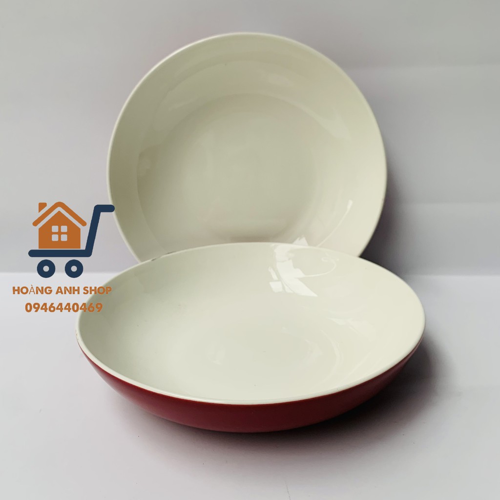 Dĩa Sứ Sâu Lòng 20cm Cao 3cm - Màu Đỏ Pastel - Đĩa Sứ Tráng Men Cao Cấp