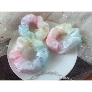 Dây buộc tóc Scrunchies 2 lớp cầu vồng