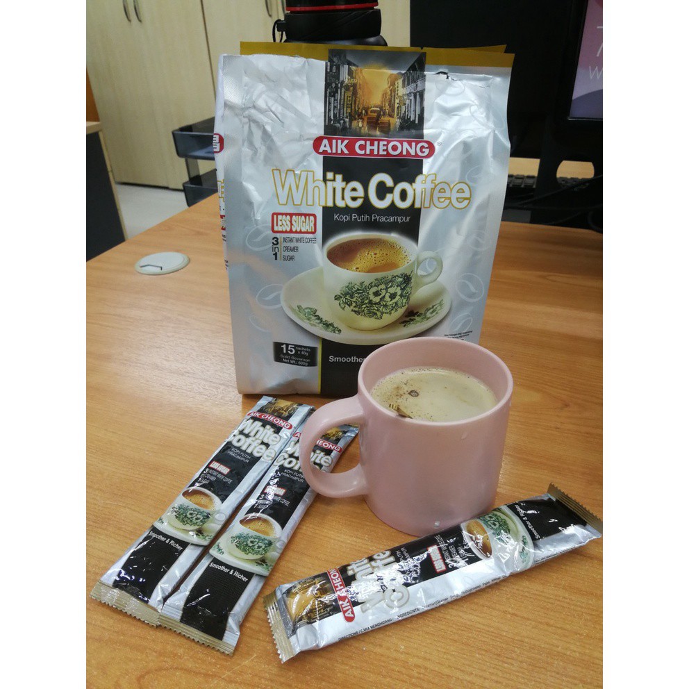 Cà phê trắng Malaysia Aik Cheong Ít đường White Coffee 15 Gói x 40Gam