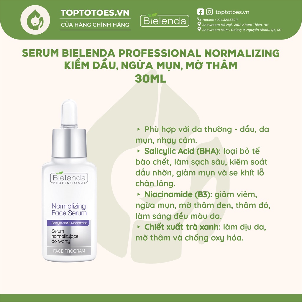 Serum kiềm dầu, ngừa mụn, mờ thâm Bielenda Professional Normalizing & Mattifying với BHA và Niacinamide - 30ml