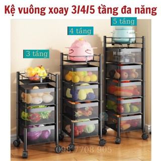 Kệ vuông/ tròn xoay đa năng - Kệ rau củ quả 3/4/5 tầng có bánh xe di chuyển