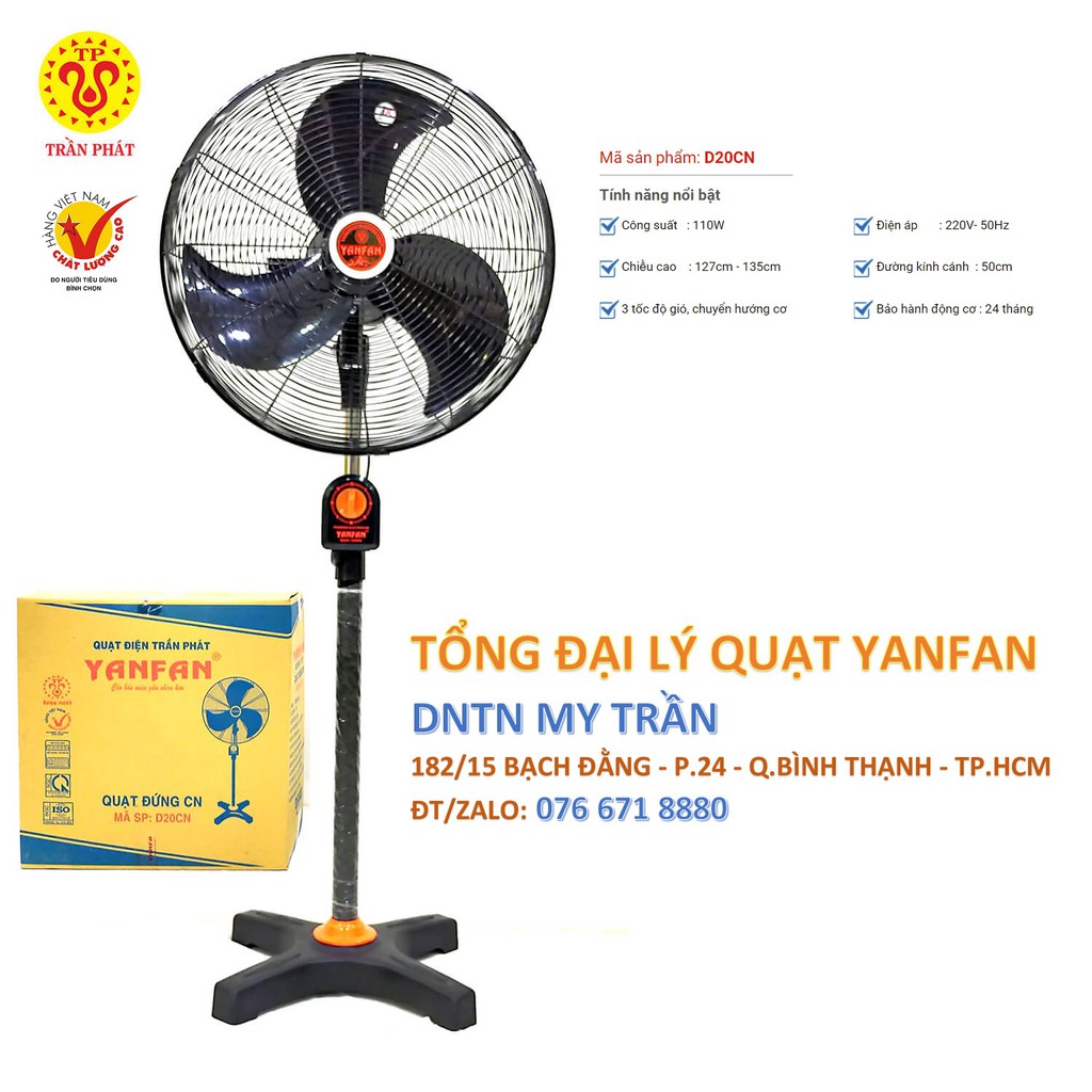 Quạt đứng công nghiệp Yanfan - Hàng VN CLC - BH 2 năm