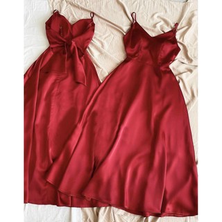 Đầm váy freesize đỏ 2 dây nơ sau