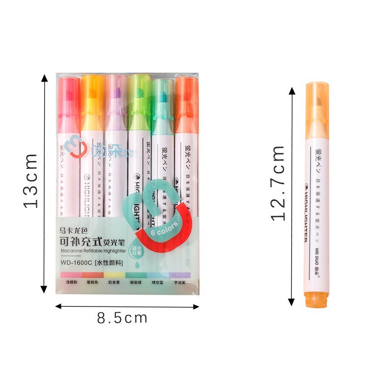 Bút dạ quang 6 màu highlight pastel, bút đánh dấu nhớ dòng cute nhiều màu marker dễ thương B04