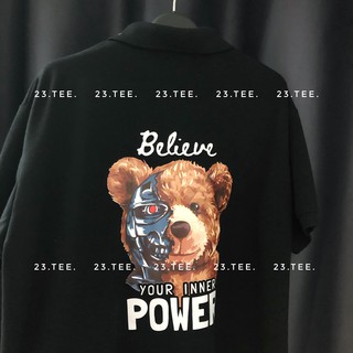 Áo Polo đen trắng Gấu Power 23.tee