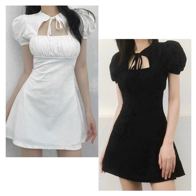 Đầm tay bồng khoét ngực dáng ngắn đi tiệc đám cưới, đi chơi, du lịch TKN