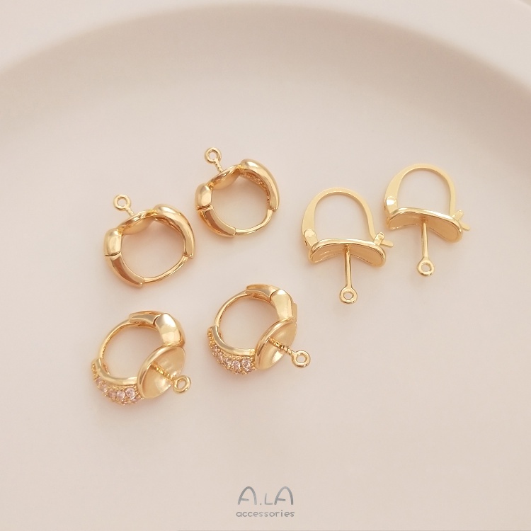 █diy゜14k●1 Cặp Giá Đỡ Bông Tai Mạ Vàng 14K Đính Đá Zircon Ngọc Trai Thời Trang