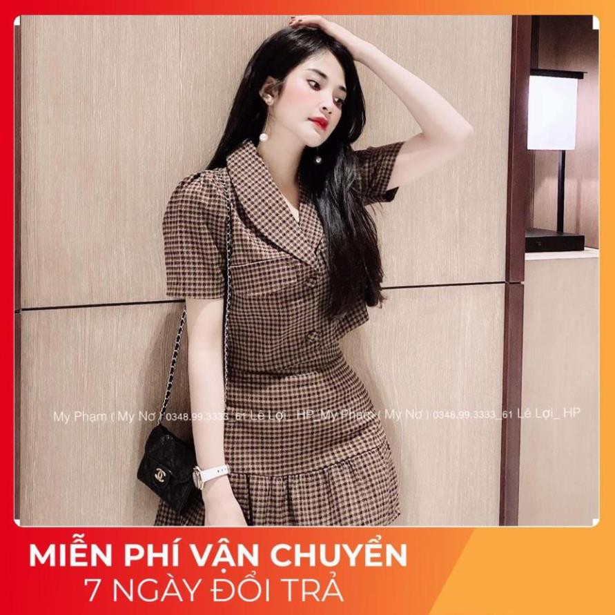 [ 𝐅𝐑𝐄𝐄 𝐒𝐇𝐈𝐏 ] Set Dạ Cổ Vest Kẻ Caro Mix Chân Váy Đuôi Cá Có Quần Trong