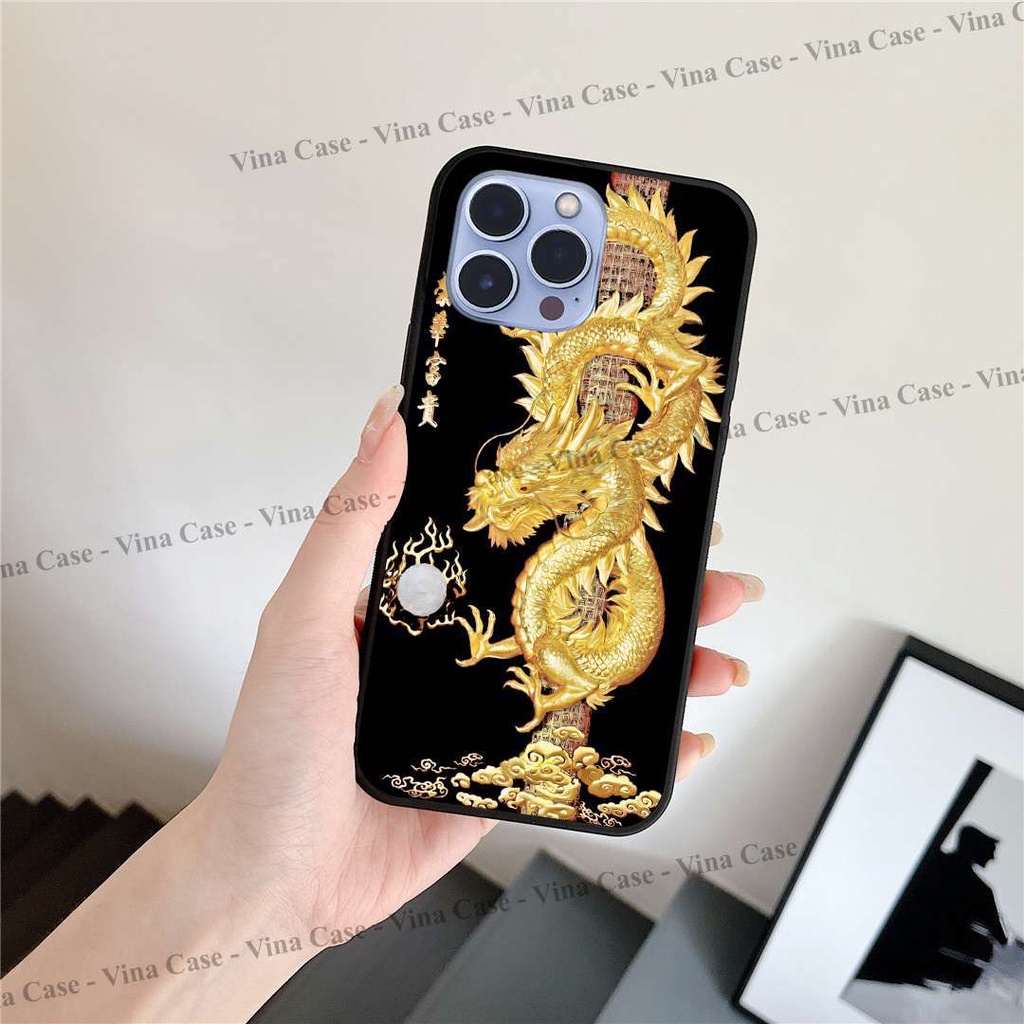 Ốp iPhone 13 Pro - iPhone 13 Pro Max - iPhone 12/12 Pro/12 Mini - iPhone 12 Pro Max in kính hình Rồng Vàng, Rồng Đen 3D.