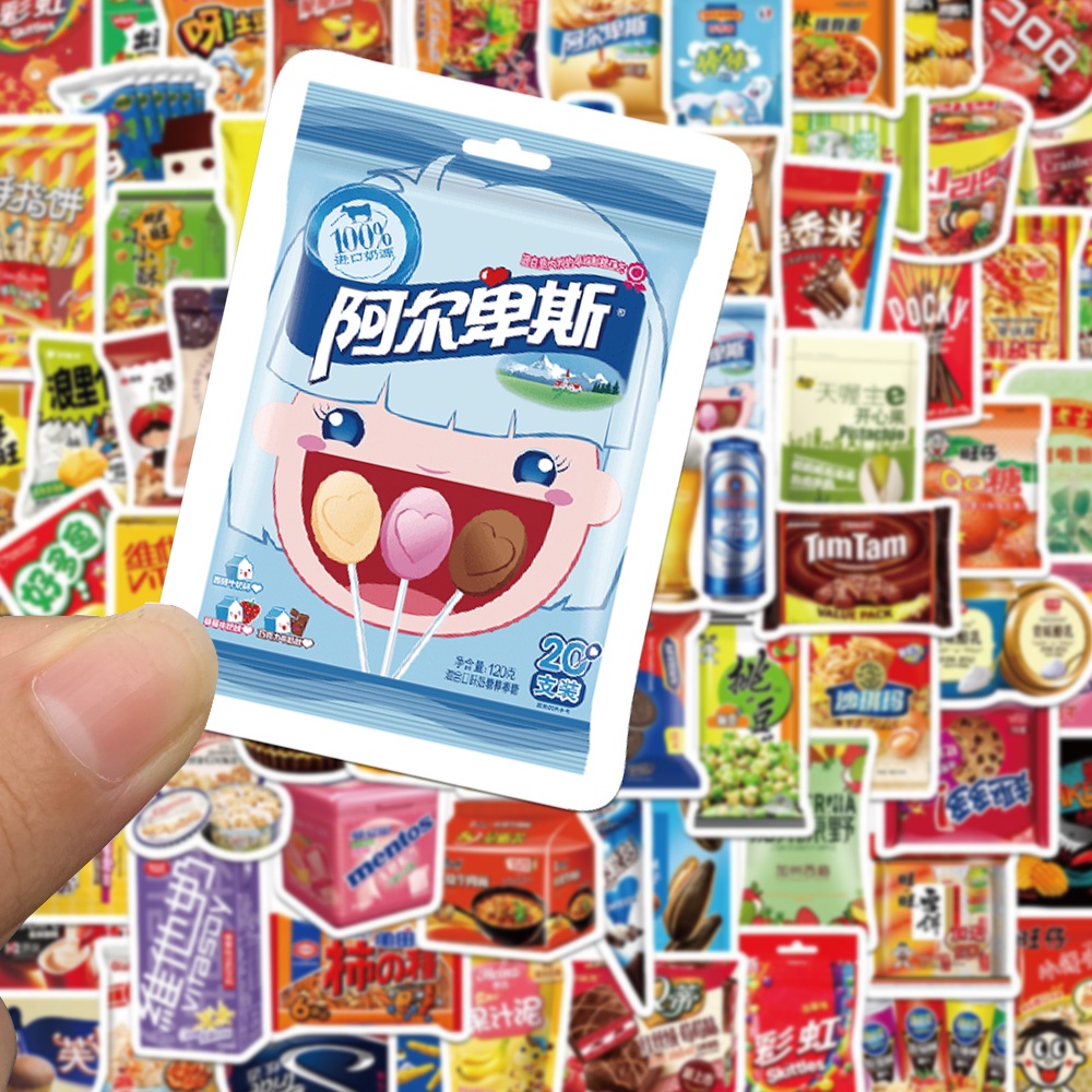 Bộ 90 Miếng Dán Hình Thức Ăn Vặt Hoạt Hình Đáng Yêu Trang Trí Laptop/Vali/Guitar/Xe Hơi DIY Cho Bé