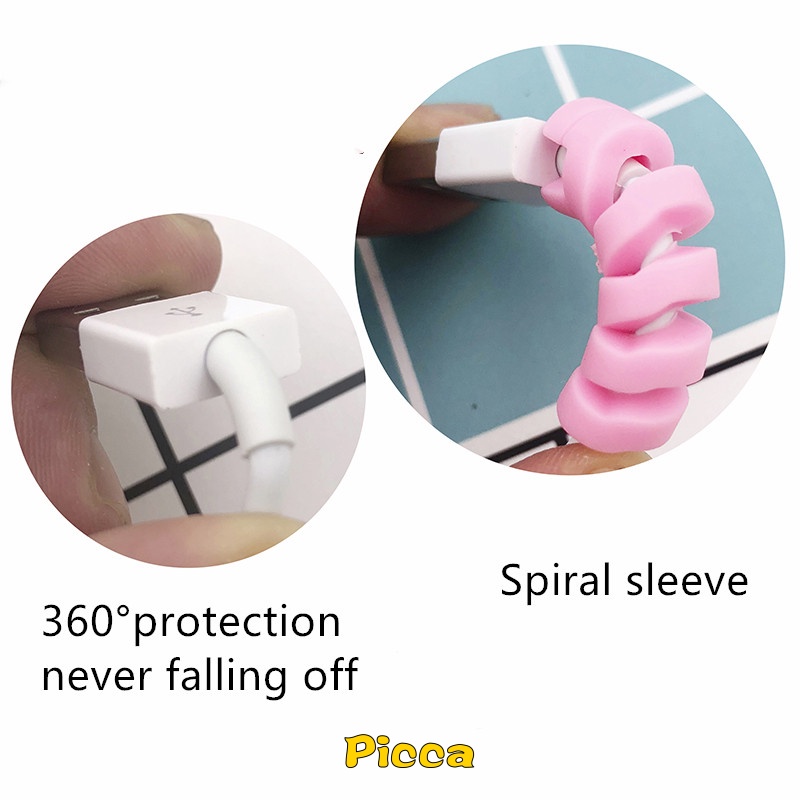 1 Đầu Bọc Bảo Vệ Dây Cáp Sạc Truyền Dữ Liệu USB Bằng Silicon Hình Xoắn Ốc Thông Dụng Cho IPhone Android