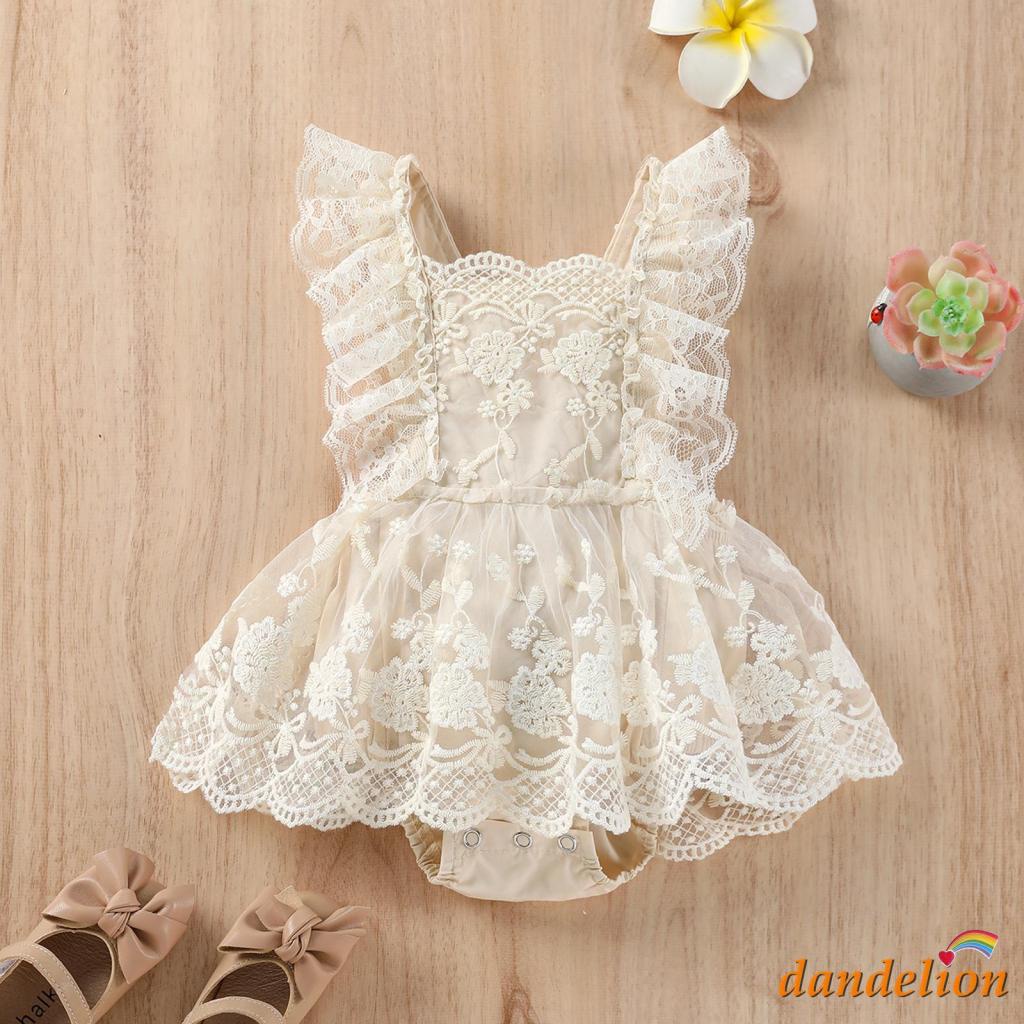 Bộ Áo Liền Quần Hai Dây Phối Ren Thêu Hoa Dành Cho Bé Gái 0-24 Tháng Tuổi