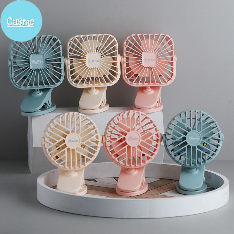 Quạt mini cầm tay, kẹp bàn, cổng sạc USB, có đèn LED, hai hình vuông tròn - Q004