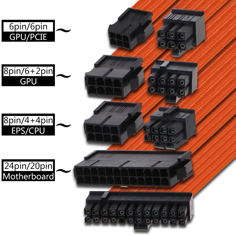 Bộ cáp mở rộng nguồn Pc 30 / 40cm 24pin 8-pin 6pin 4 + 4pin chất lượng cao