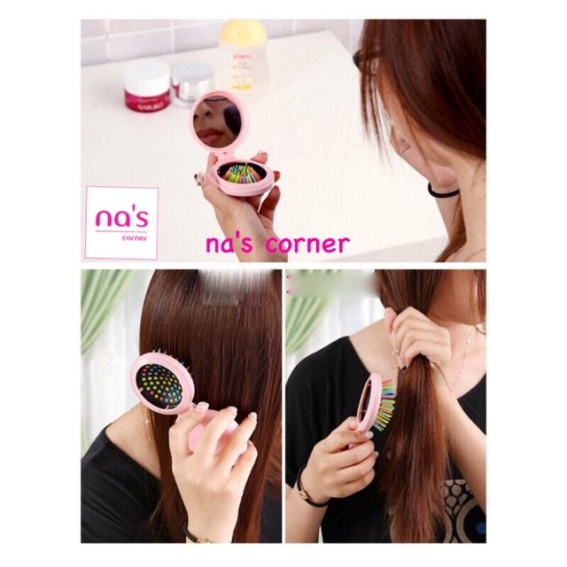 Bộ gương kèm lược gập matxa đầu gấp gọn tiện lợi khi đi du lịch