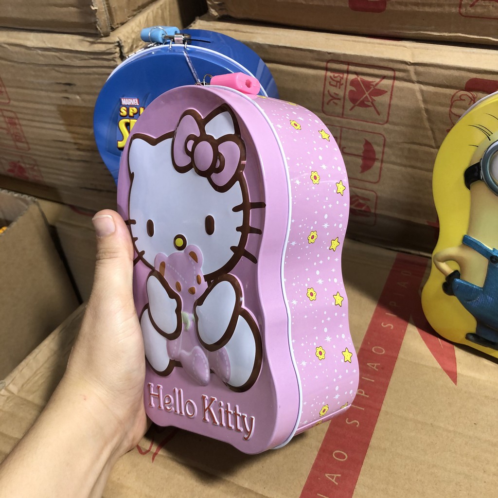 Ống heo tiết kiệm bằng sắt có khóa mini-Hình minion-kitty-nhện