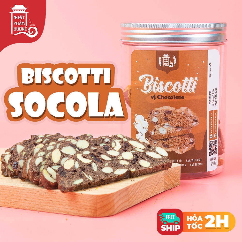 Bánh Biscotti vị socola  250g Nhất Phẩm Đường 100% bột nguyên cám đồ ăn vặt eat clean